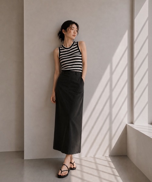 United store タンクトップ ノースリーブ ボーダークロップドニット