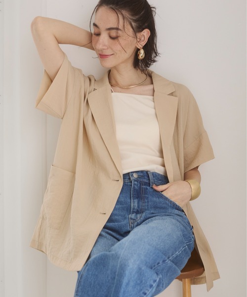 【未使用】23SS UNTITLED 【接触冷感】コットン混カラーレスジャケット UNTITLED ジャケット ノーカラージャケット 「背抜き／UV／接触