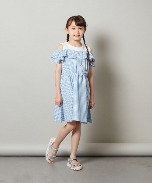 a.v.v ワンピース 「100-130」レイヤード風オフショルワンピース