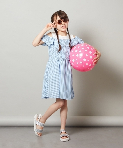 a.v.v ワンピース 「100-130」レイヤード風オフショルワンピース