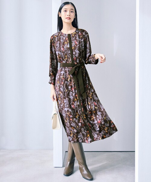 自由区ワンピース 自由区（ジユウク） ワンピース ハーバルフロープリント8分袖