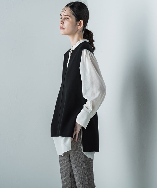 【大きいサイズ/手洗い可能】キーホールネックテンセルニットジレ la.f ベスト ジレ キーホールネックテンセルニットジレ