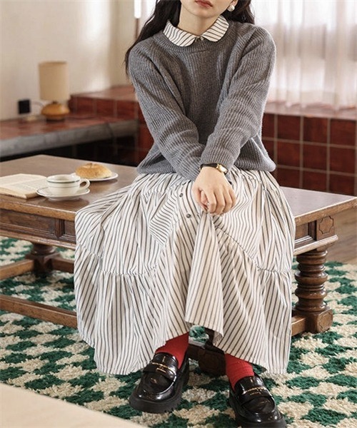 ストライプ ティアード ワンピース シャツワンピース 春 nr8470 Weekend Max Mara｜ストライプティアードシャツワンピース