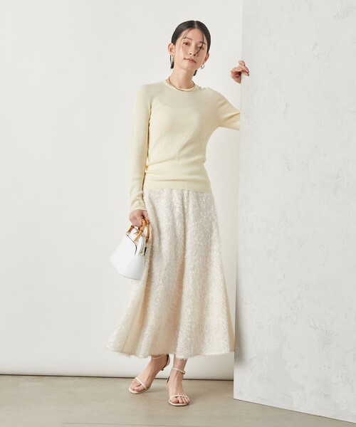 極美品✨ノーリーズソフィー　ノーカラースーツセットアップ　スカート　アイボリー NOLLEY'S Sophi（ノーリーズソフィー） スカート シャギーカット