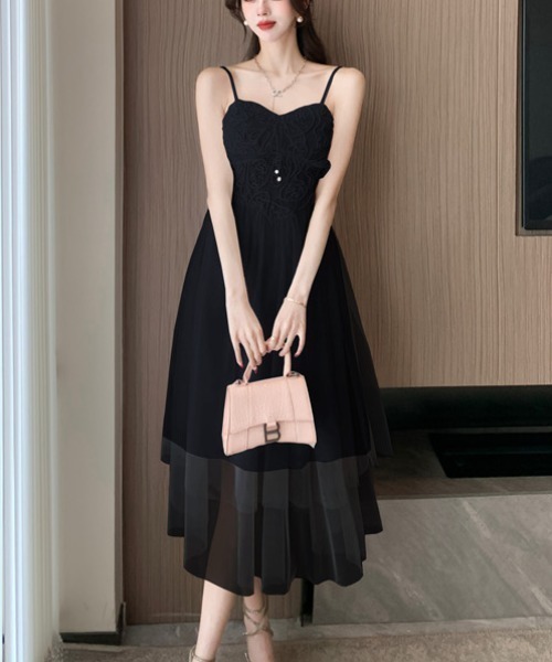 ワンピース レースぶらつきキャミソールロングドレス レディース  