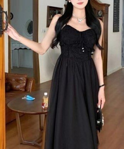 ワンピース レースぶらつきキャミソールロングドレス レディース  