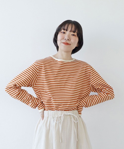 tシャツ ボーダー配色バインダー カットソー レディース