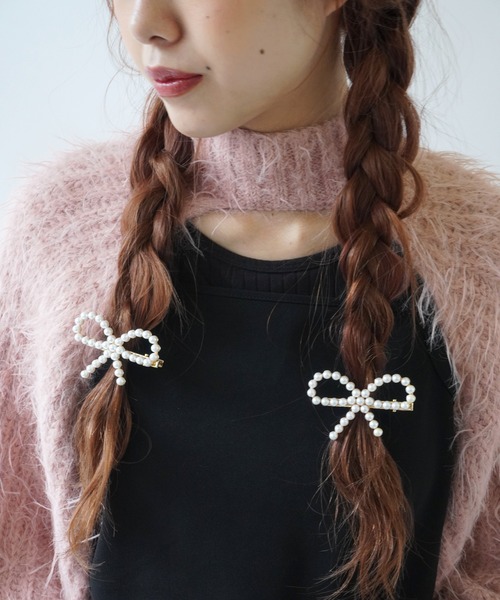 莉  ヘアピン2点 Port（ポート） ヘアピン 2個 セット フェイクパール ライン リボン