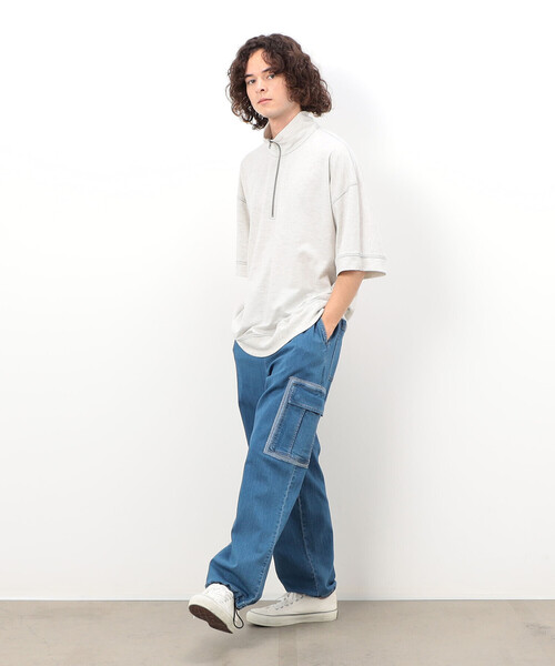 Purple&Yellow tシャツ カラーステッチ半袖ハイネックハーフ