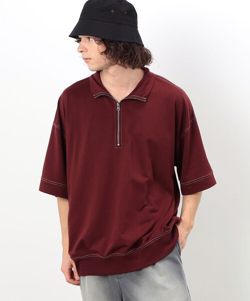 楽天市場】Tシャツ メンズ 半袖 ハーフジップ ZIP ポンチ ライン