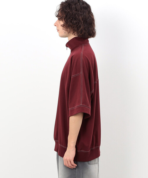 Purple&Yellow tシャツ カラーステッチ半袖ハイネックハーフ