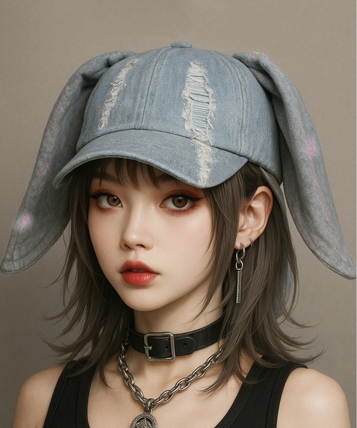 ラボットのアクセサリー/うさ耳デニム＆ヒッコリーリバーシブル帽子2色セット ラボットのアクセサリー/うさ耳デニム＆ヒッコリーリバーシブル