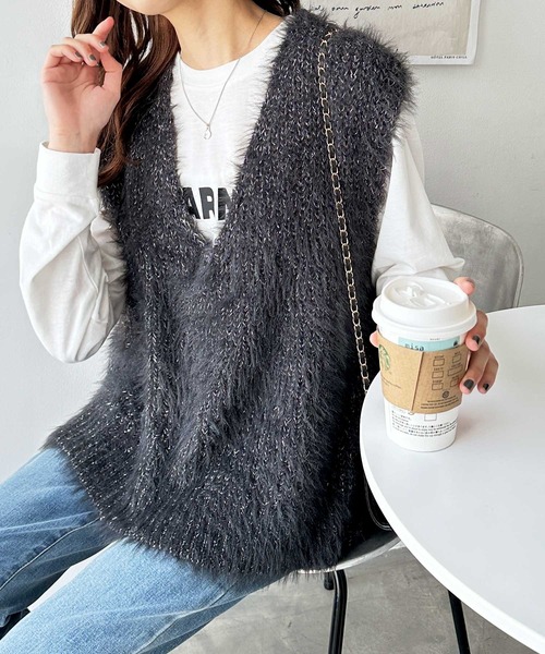 ジプソフィア グリッター シャギー ニットベスト （手洗い可能