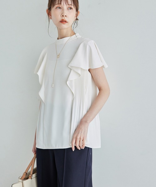 ブラウス シャツ WOMENS アップルリーフプリント レディース ROPE' PICNIC ブラウス シャツ サイドプリーツフレアスリーブBL