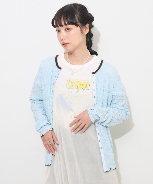 FREAK'S STORE カーディガン フラワーストレッチ レース配色