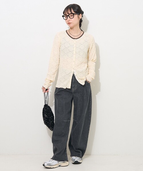 FREAK'S STORE カーディガン フラワーストレッチ レース配色