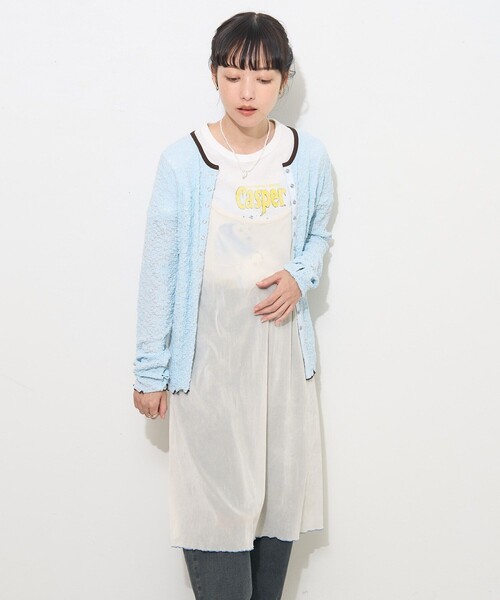 FREAK'S STORE カーディガン フラワーストレッチ レース配色