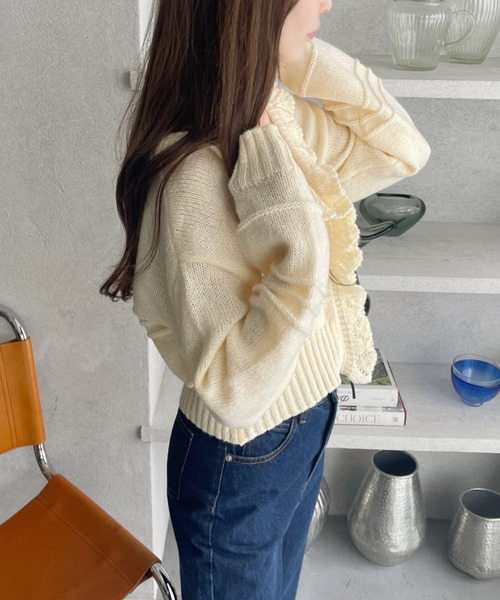 Ada. カーディガン フリルカラーホックデザイン ニット