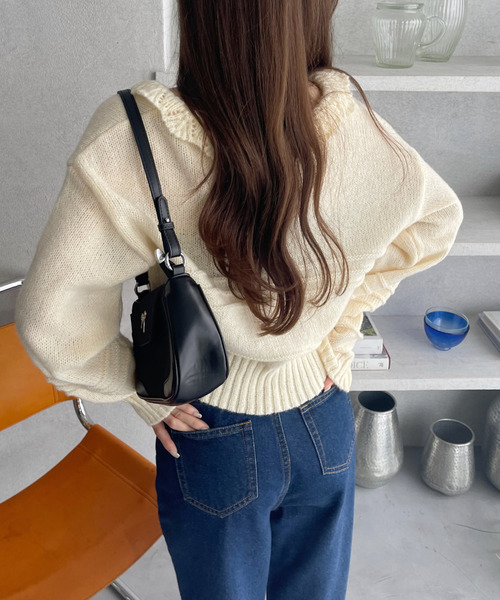 Ada. カーディガン フリルカラーホックデザイン ニット