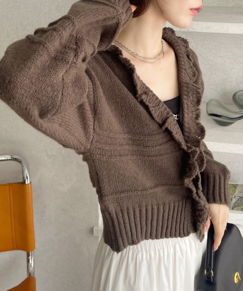 Ada. カーディガン フリルカラーホックデザイン ニット