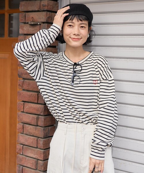 tシャツ ワンポイントハート刺繍 ビッグボーダーロンT レディース | FREAK'S STORE | 07