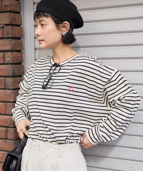 tシャツ ワンポイントハート刺繍 ビッグボーダーロンT レディース | FREAK'S STORE | 08