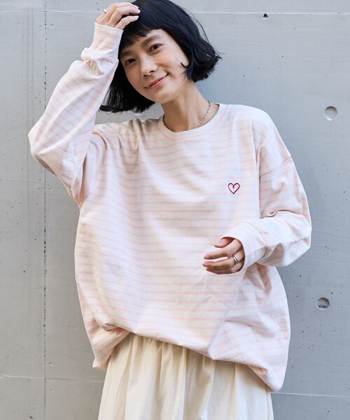 tシャツ ワンポイントハート刺繍 ビッグボーダーロンT レディース | FREAK'S STORE | 11