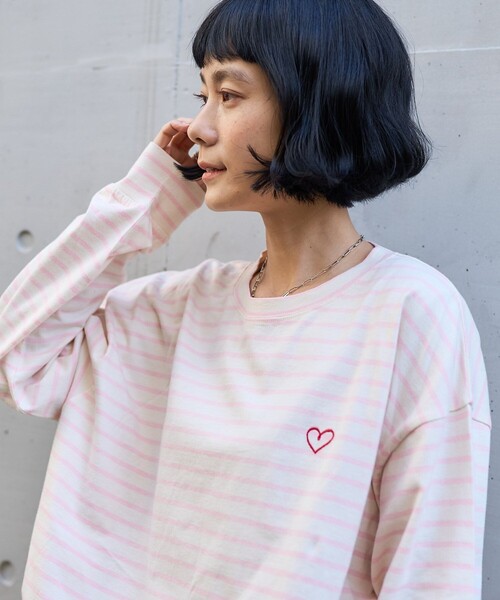tシャツ ワンポイントハート刺繍 ビッグボーダーロンT レディース | FREAK'S STORE | 14