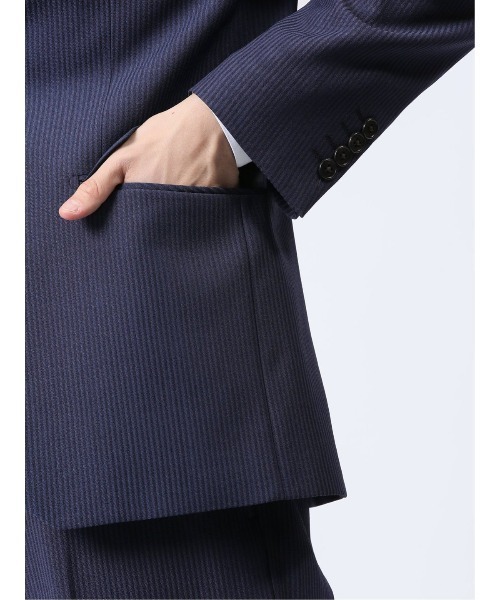 【美品・パンツ2本】タカキュー セットアップ スーツ ネイビー ストライプ Y5 TAKA-Q セットアップ 「2パンツ ストレッチ ウォッシャブル