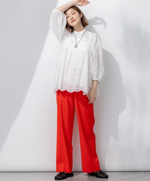 23区　大きいサイズ46 リネンレーヨンストレッチ ワイドパンツ　新品 23区 パンツ 「Oggi5月号掲載/洗える」リネンレーヨンストレッチ