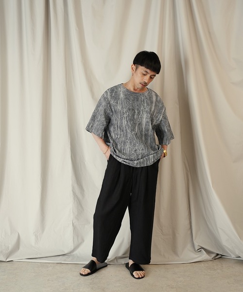 Aphlotus tシャツ ムラ染め クラッシュプリーツ H/S クルーネック プル
