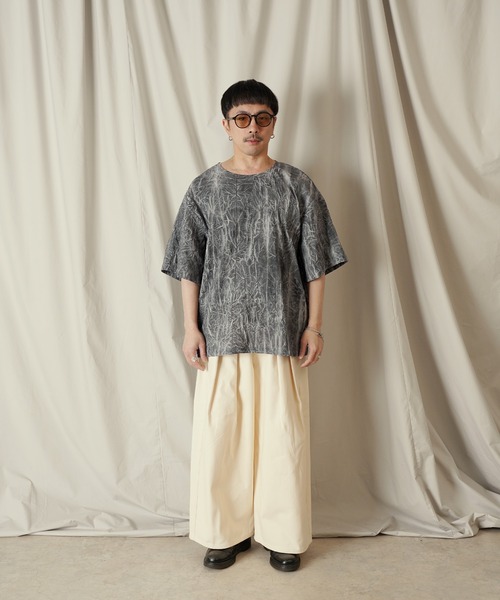 Aphlotus tシャツ ムラ染め クラッシュプリーツ H/S クルーネック プル