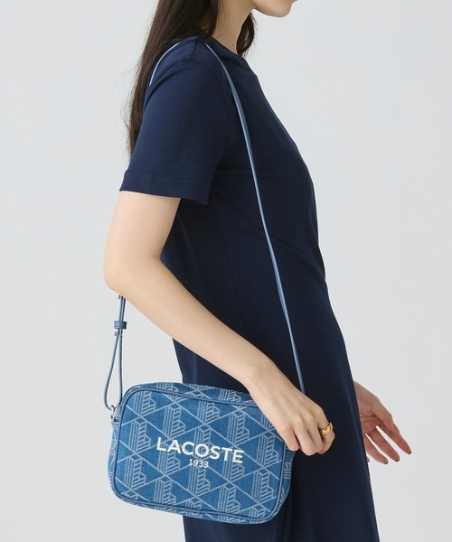 ラコステ ショルダーバッグ ネイビー モノグラム柄/使用回数少ない美品 LACOSTE（ラコステ） ショルダーバッグ バッグ ヘリテージジャカード