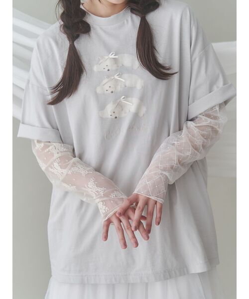 レース付きTシャツ セール】裏地付きレーストップス（Tシャツ/カットソー