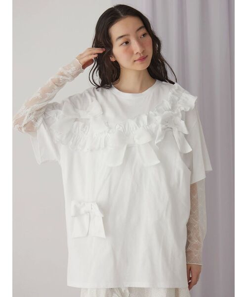 「merry jenny」 半袖シャツ FREE ピンク レディース merry jenny tシャツ flowerパフスリーブtops レディース