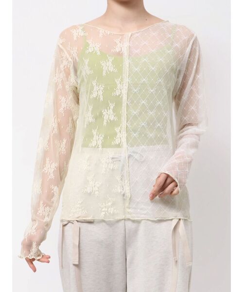 tシャツ シアーレースコンビtops レディース シアーレースコンビtops（Tシャツ/カットソー）｜merry jenny