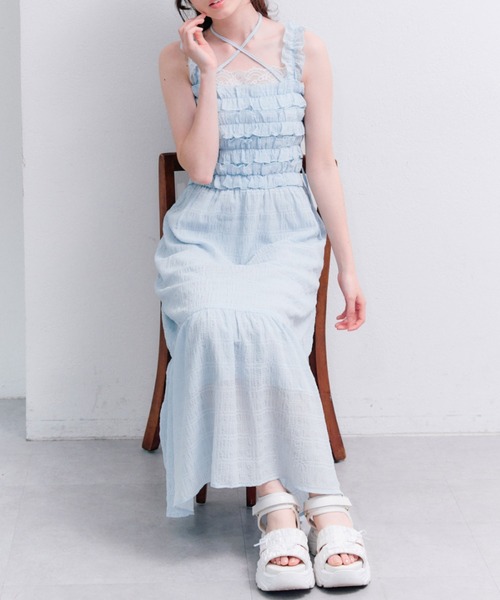 OLIVE des OLIVE フリルシャーリングワンピース OLIVE des ワンピース フリルシャーリングワンピース : ZOZOTOWN