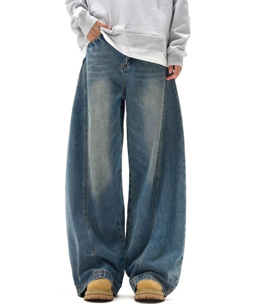 WESTBOY ジーンズ ヴィンテージ加工 バギーデニムパンツ カーブ