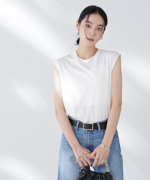 tシャツ NANOFINE強撚コットンノースリーブトップス レディース