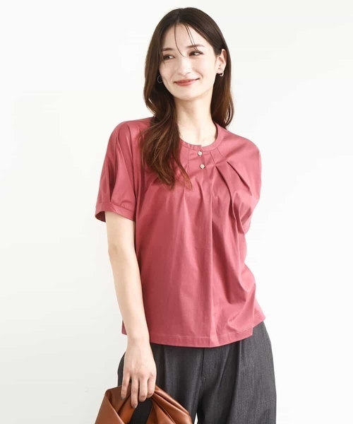 tシャツ 前釦デザインドルマンスリーブカットソー/接触冷感/洗える レディース