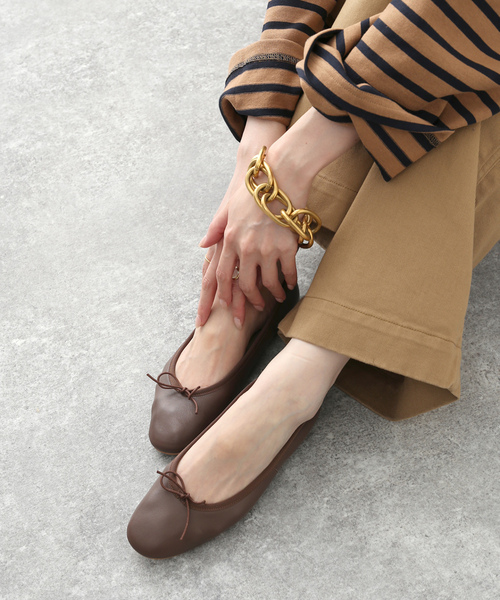 「SLOBE IENA」 フラットパンプス 24cm ゴールド レディース