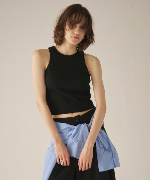 ANDREA & Co. ロゴ入り タンクトップ ブラック AIC. タンクトップ ノースリーブ 「再入荷」パッド付きカットリブ