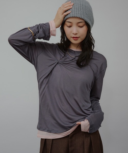 MUHET（ミュエータ） tシャツ sheer layered twist top / シアー