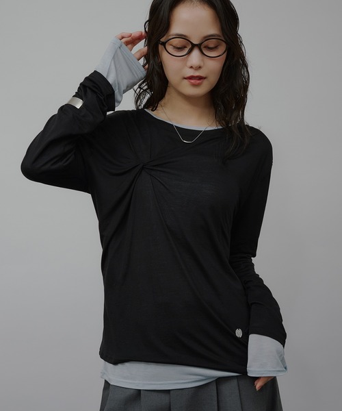 MUHET（ミュエータ） tシャツ sheer layered twist top / シアー