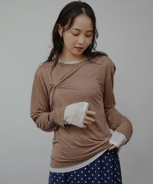 MUHET（ミュエータ） tシャツ sheer layered twist top / シアー
