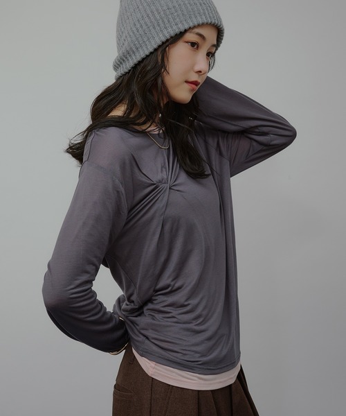 MUVEIL シアー レイヤード トップス MUHET（ミュエータ） tシャツ sheer layered twist top / シアー