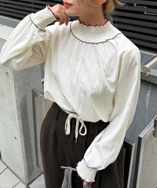 2WAYシャーリングタフタブラウス ワッシャー シャーリング 2WAY ブラウス2