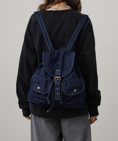 Crossi デイバック リュック フラップ付ポケットデザイン デニム