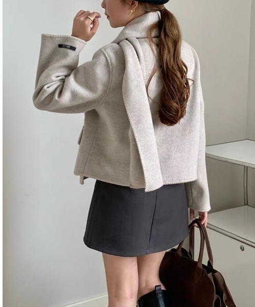 sorule ノーカラーコート コート ステッチアクセントマフラー付き