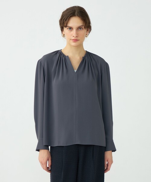 Ballsey（ボールジィ） ブラウス シャツ マットサテン ギャザーネック